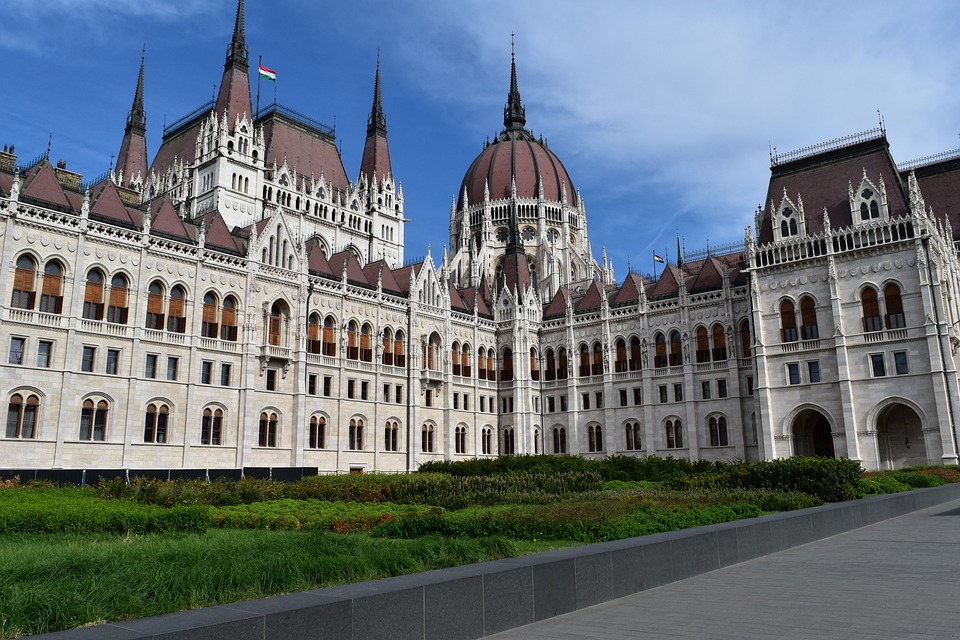 The Hungarian Parliament Building is situated on the bank of the Danube River in Budapest, the capital city of Hungary
