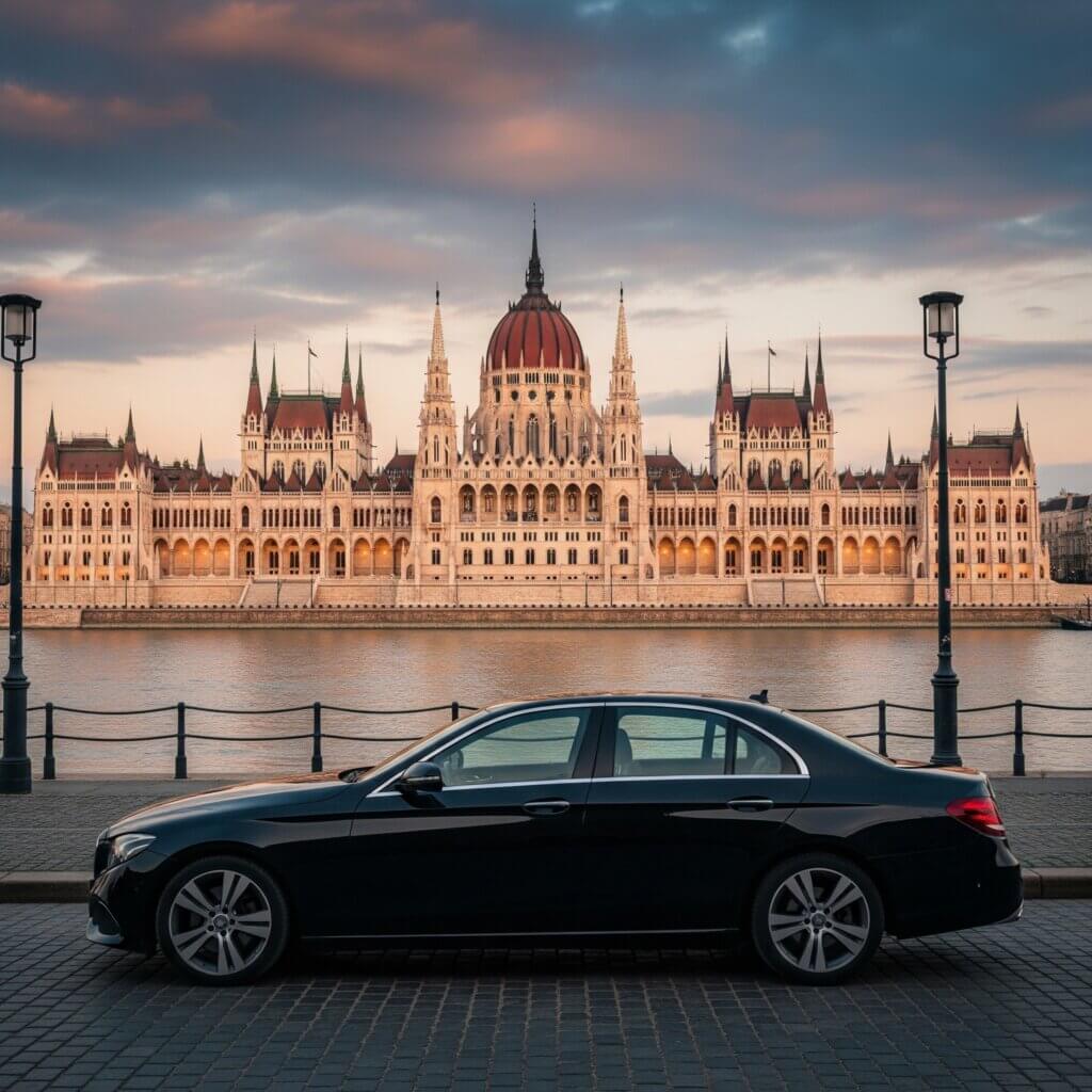 Mercedes E class. Private Tour from Budapest to Bratislava via Győr