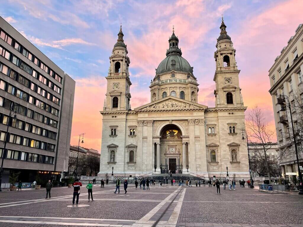 The square in front of St. Stephen’s Basilica, one of the most important landmarks of Budapest.