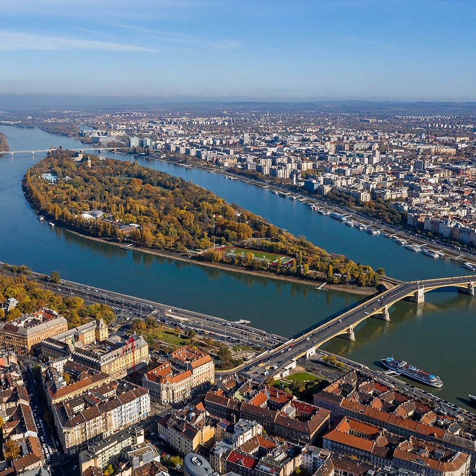 Helicopter Scenic Flight over Budapest, Szentendre, and the Danube Bend. Margaret Island – lush green oasis in the river