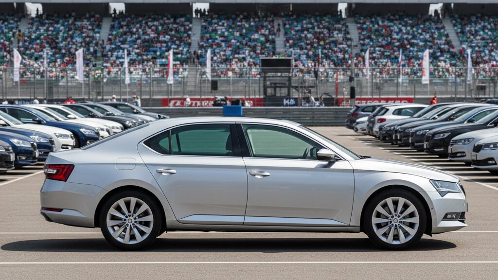 Chauffeured sedan transfer parked at the Hungaroring on F1 race day