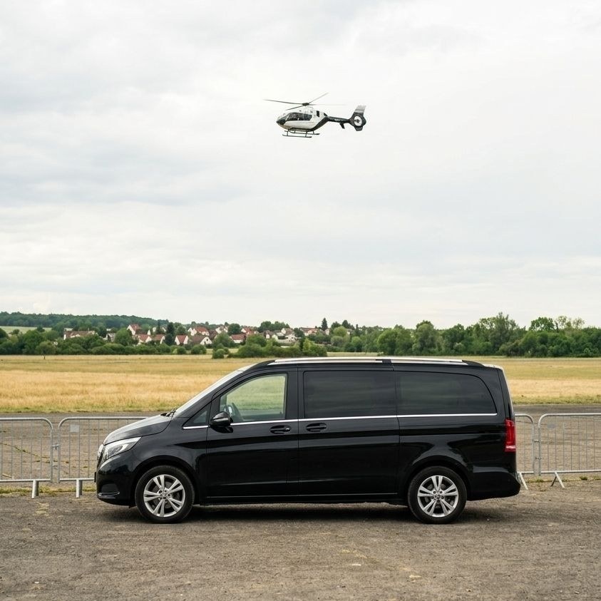 Mercedes V-Class transfer van with helicopter at F1 Hungaroring
